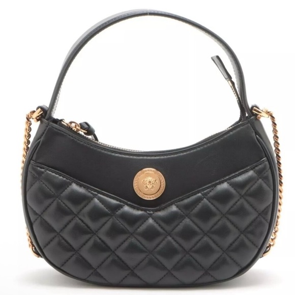 Versace Black and Gold Quilted Shoulder Bag - Picture 1 of 3